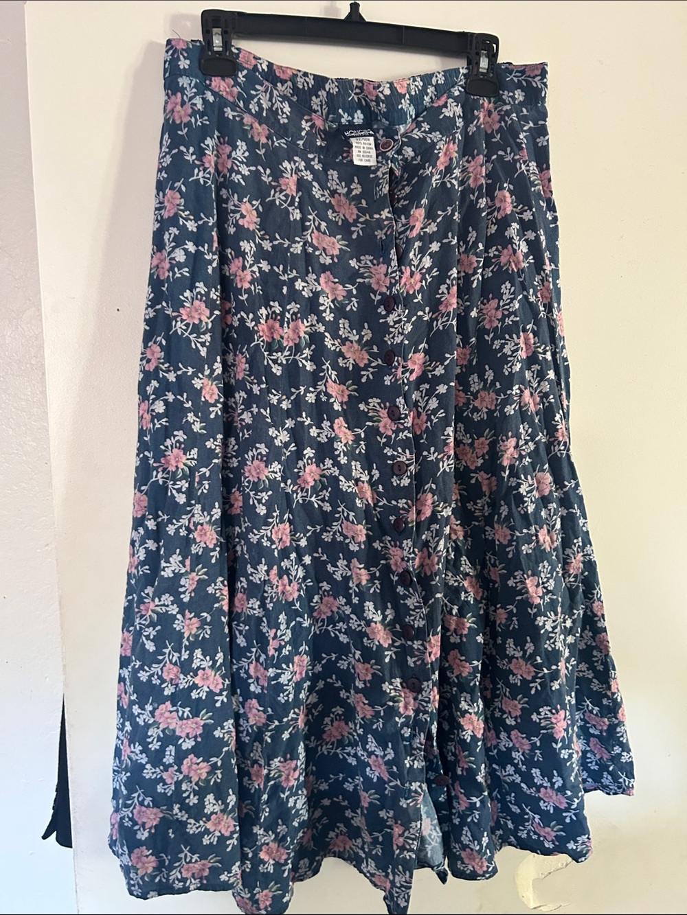 Women’s Navy Floral Maxi Skirt with Pink Blossoms